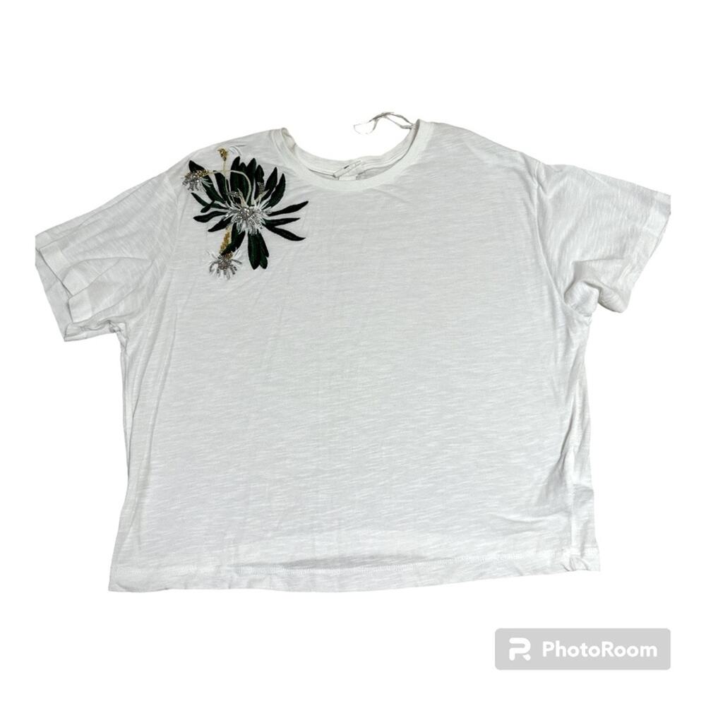 Anna Glover X H&M Women’s T Shirt Tee Top Floral Embroidered Oversize White XS